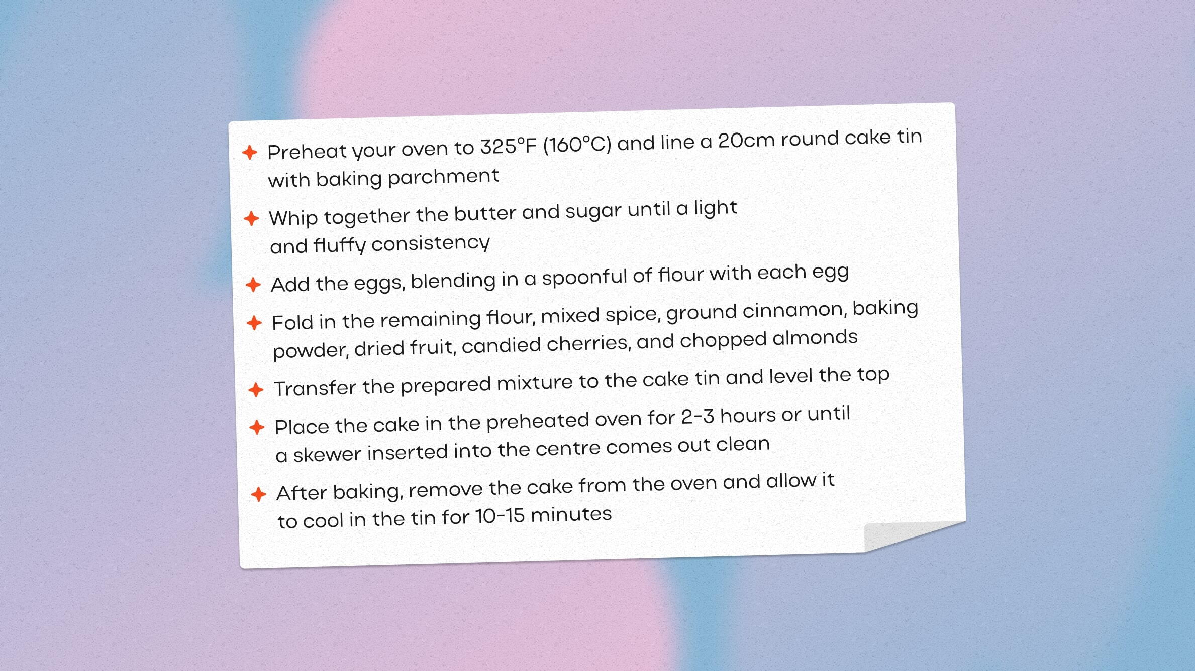 The method of cooking a traditional christmas cake