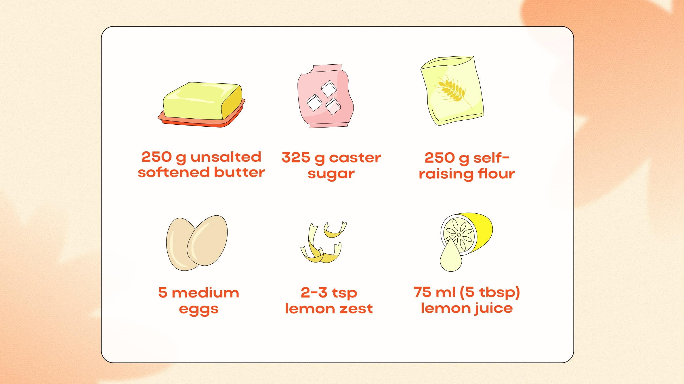 Ingredients for lemon drizzle cake