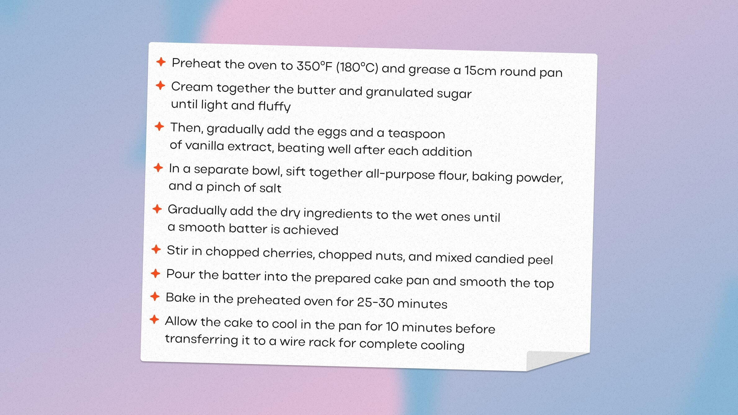 The method of cooking a small christmas cake