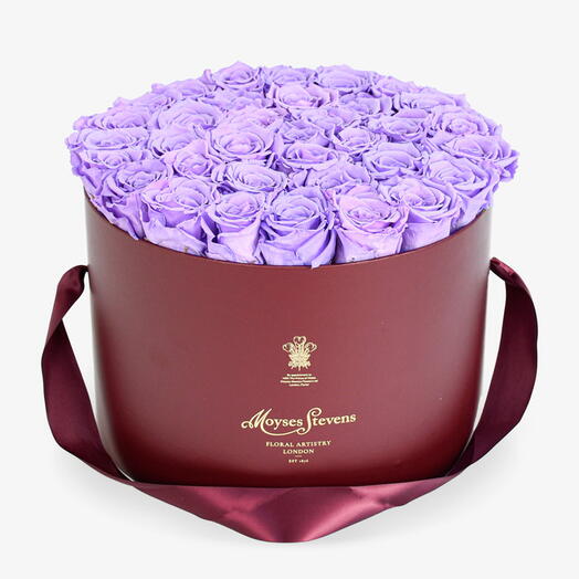 Purple Preserved Roses Hatbox