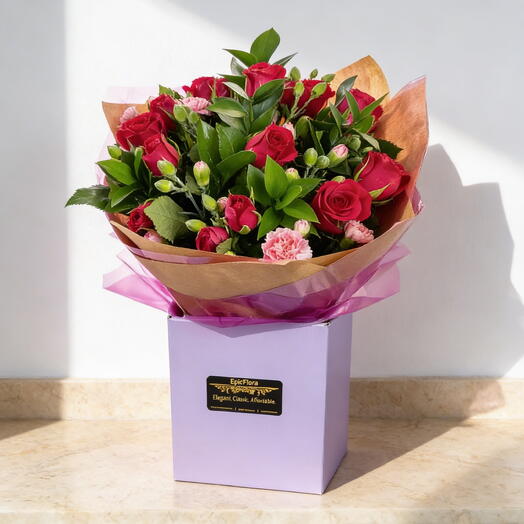 Dark Pink Roses   Spray Carnations Bouquet – Elegant Thank You Flower Arrangement