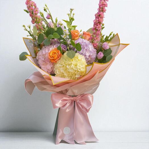 Wild Blush Dream – Hydrangea   Pastel Rose Bouquet