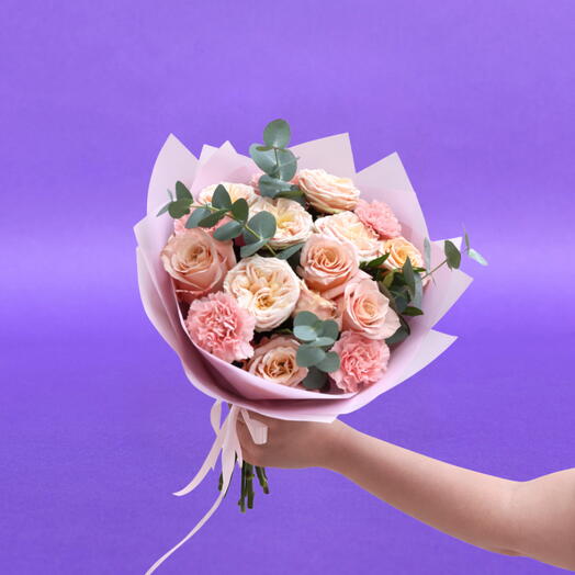 Peach and Pink Flower Bouquet | Size M