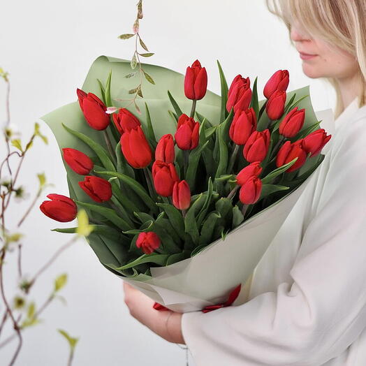 Red Tulip Bouquet (25 Stems)