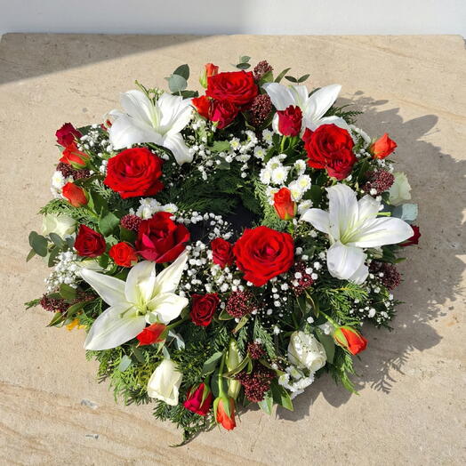 Венок 16"- белый, красный   оранжевый