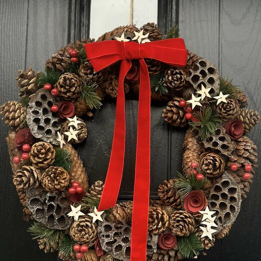 Christmas wreath dried and artificial plants