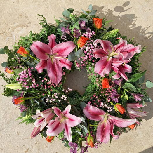 Венок 16" розовый оранжевый