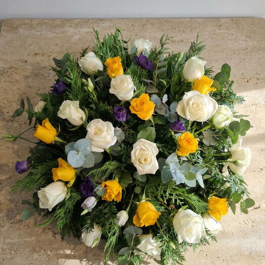 Букетик для стола 18"- желтый/белый/фиолетовый