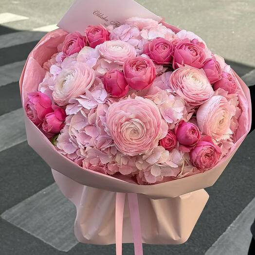 Pink Perfection - Ranunculus   Hydrangea Bouquet
