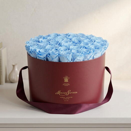Blue Preserved Roses Hatbox