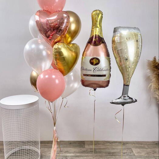 Champagne Celebration – 13 Balloons (Helium Inflated)