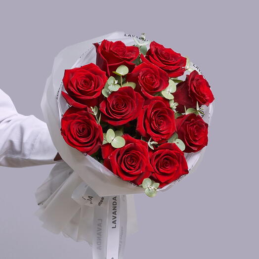 Roses with eucalyptus