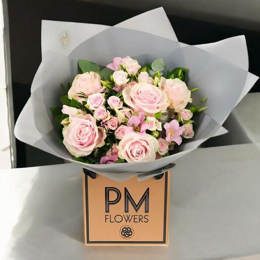 Mamma Mia – Elegant Pink Rose   Lisianthus Gift Box Bouquet