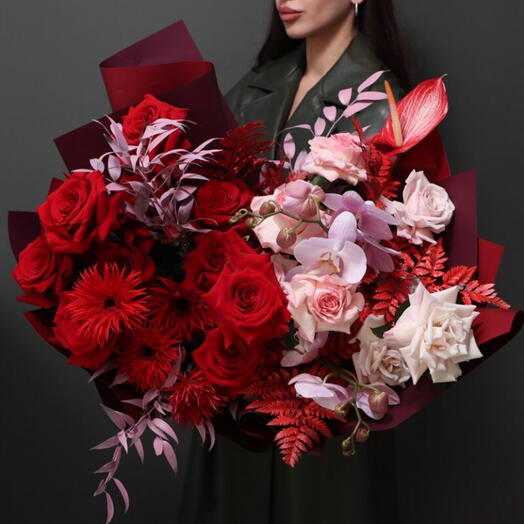 Luxury Red Roses and Orchids Bouquet