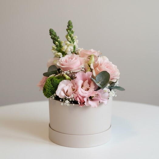 Pink flowers in a hat box