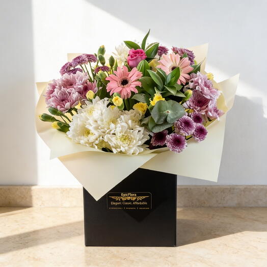 Blush Harmony Chrysanthemum Bouquet – Pink   White Hand-Tied Floral Gift