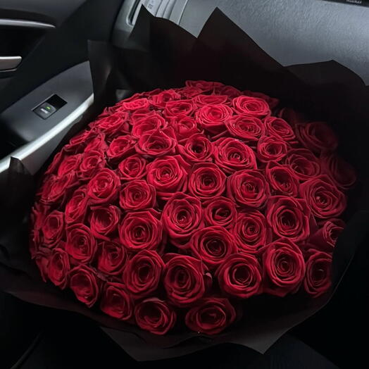 70 red roses in luxury black wrapping
