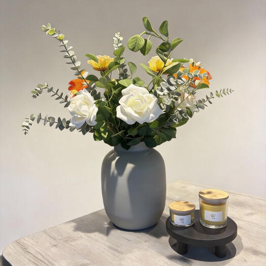 White Rose and Poppy Arrangement