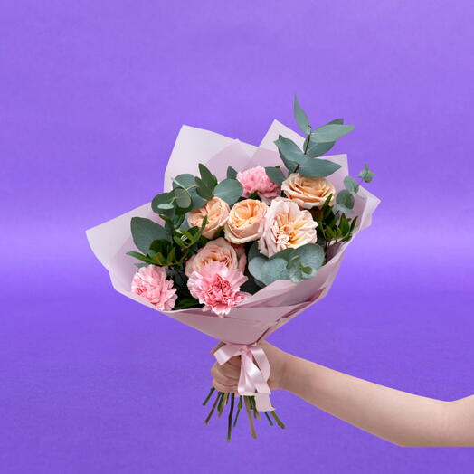 Peach and Pink Flower Bouquet | Size S