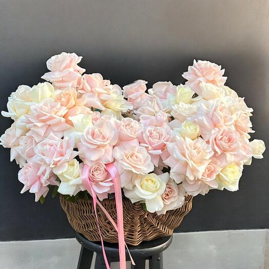 Paloma Basket – Blush   Cream Roses in a Woven Heart