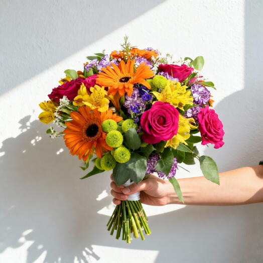 Sunny Day Bouquet – Bright Mixed Flowers with Gerbera, Roses   Alstroemeria