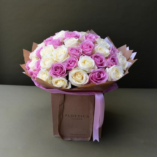 White and Pink 50 Rose Bouquet