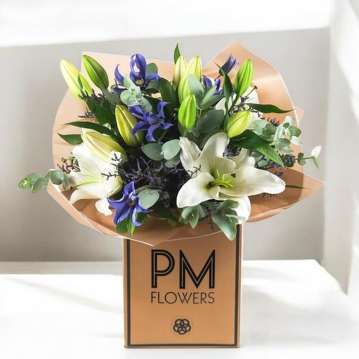 Aroma – White Lily and Blue Clematis Fragrant Bouquet