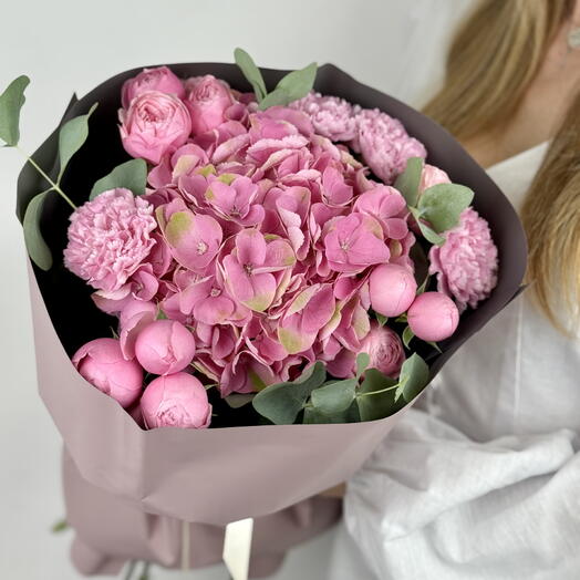 Garden Whispers – Hydrangea, Spray Roses   Carnation Bouquet