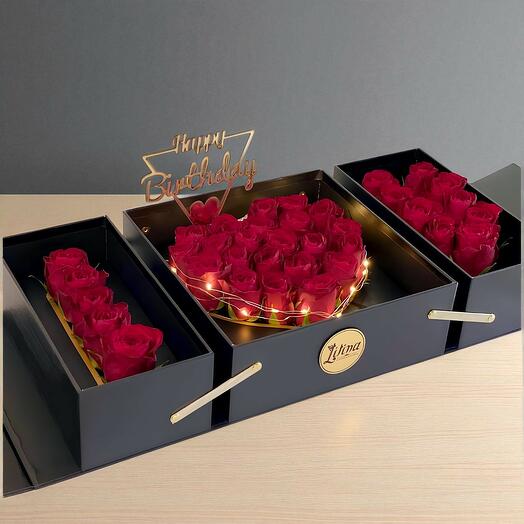 Коробка-сокровищница с розами на день рождения