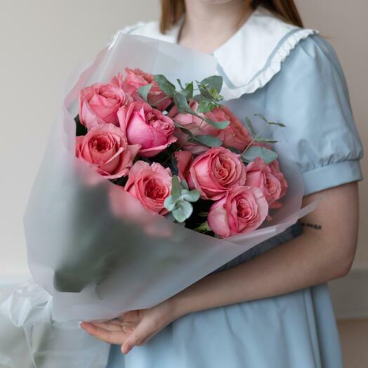 Blush Peony Roses with Eucalyptus