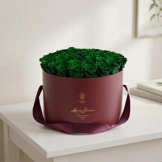 Green Preserved Roses Hatbox