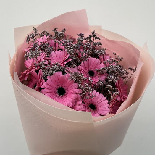 Pink Gerbera Bouquet with Limonium