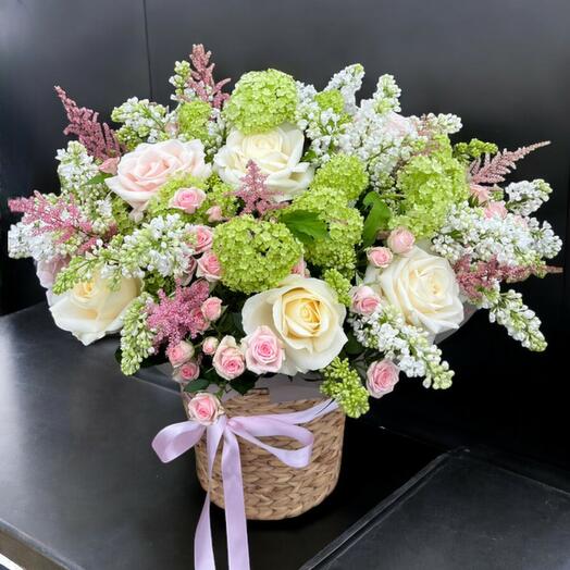 Spring Whisper – Elegant Flower Basket Arrangement