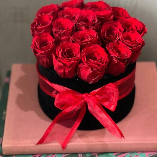 Red roses in a box