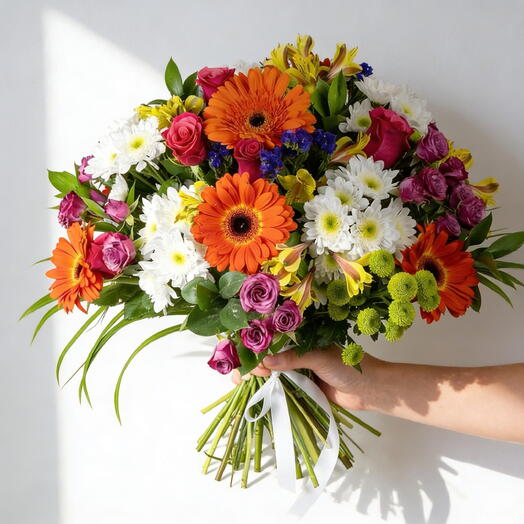 Spring Joy Burst – Bright Mixed Flower Hand-Tied Bouquet