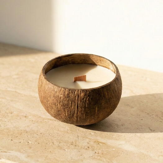Extra Large Coconut Shell Candle – Eco-Friendly Soy Wax Aromatherapy Candle with Wood Wick