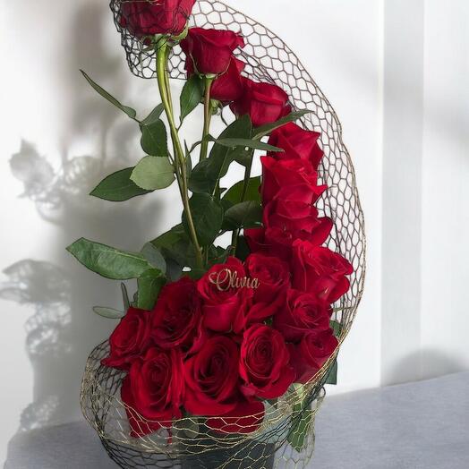 "Olivia Rose Design" – Elegant Red Rose Floral Arrangement in Decorative Pot