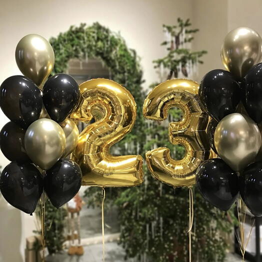 Black And Gold Balloon Clusters (Numbers can be changed )
