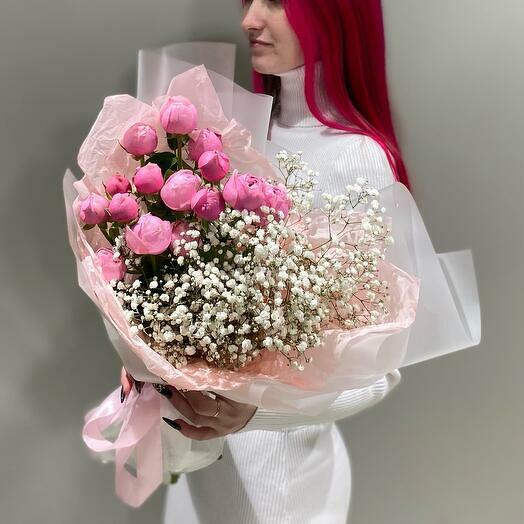 Спрей-роза и гипсофила