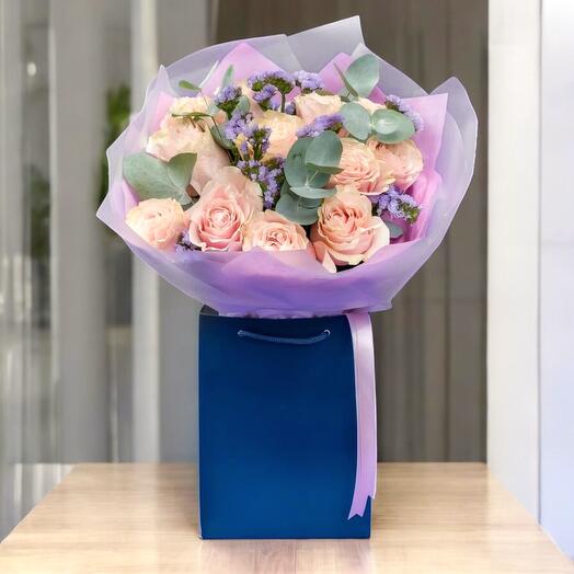 Pink Dream (12 Premium Roses with Eucalyptus)
