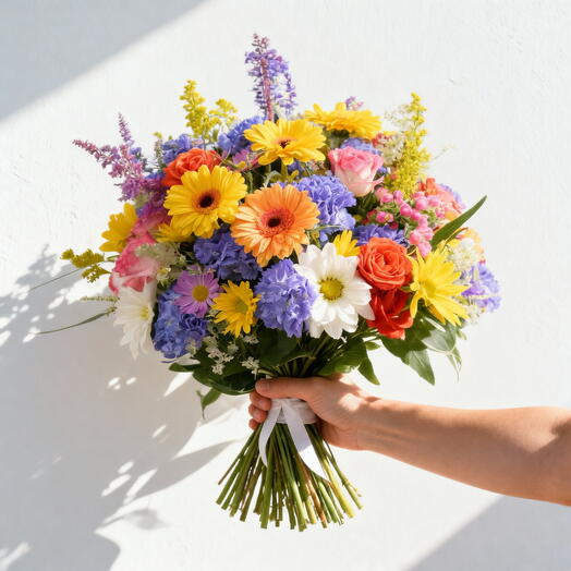 Color Symphony Mixed Flower Bouquet – Bright Seasonal Roses, Gerbera   Daisy Arrangement