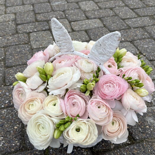 Pastel Ranunculus Flower Basket