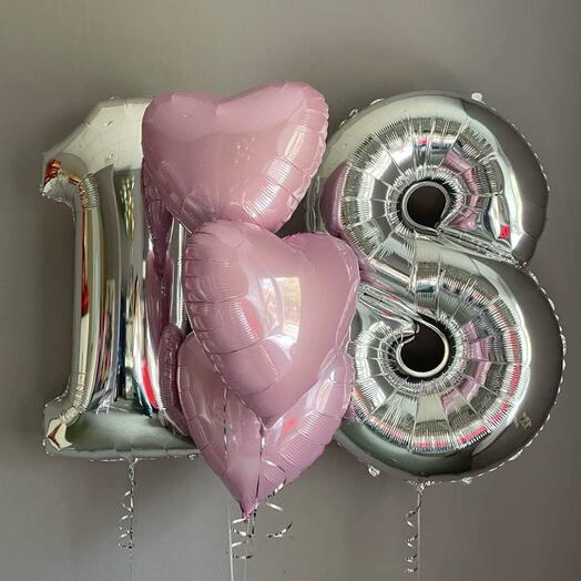 Pink Hearts and Numbers – Helium Balloon Set (5 balloons)