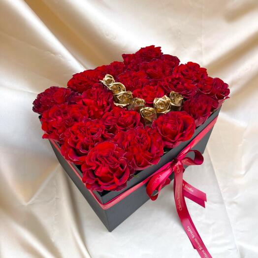Golden Signature – Luxury Roses Box with Letter Design