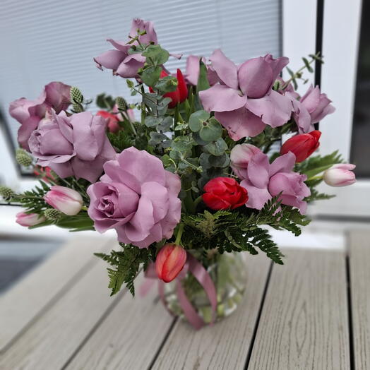 Весенняя свежая цветочная ваза Роза/ пион и Тюльпаны