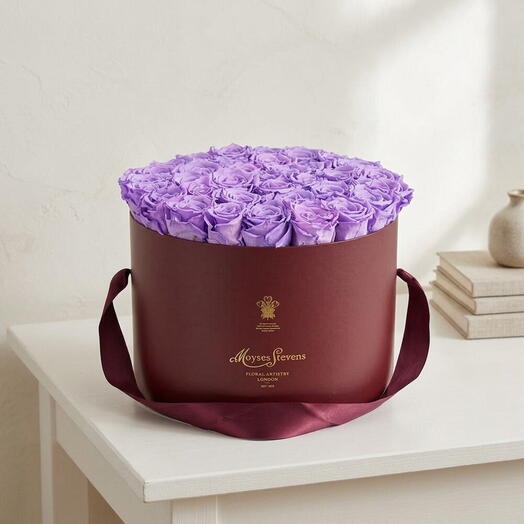 Purple Preserved Roses Hatbox